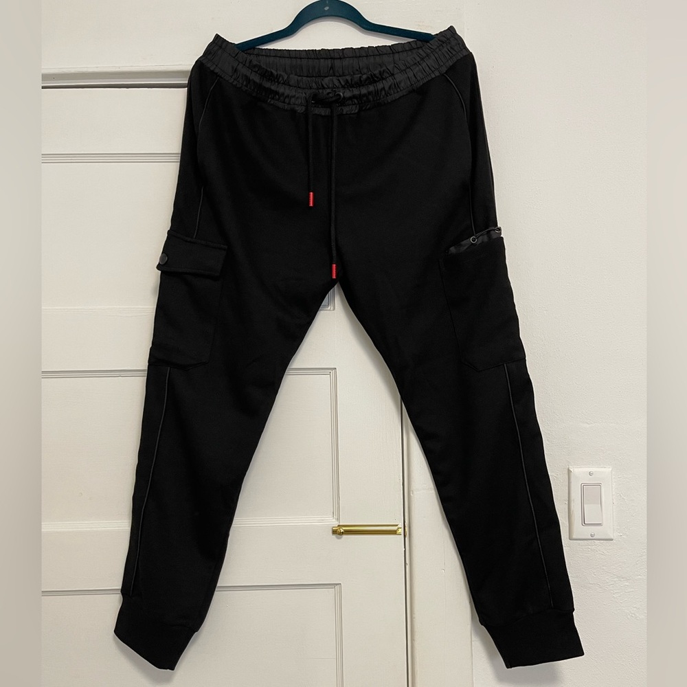 EUC Men Size Small Prada Drawstring Cotton Cargo Pants With Logo Plaque In Black